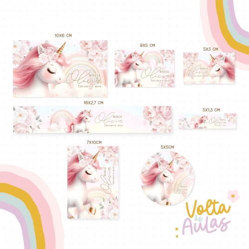 Kit Digital Etiqueta escolar para imprimir  Unicornio V22 EE