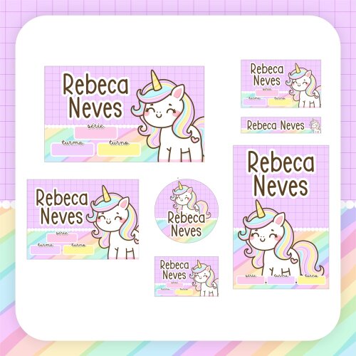 Kit Digital Etiqueta escolar para imprimir  Unicornio V24 EE