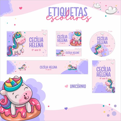 Kit Digital Etiqueta escolar para imprimir  Unicornio V25 EE