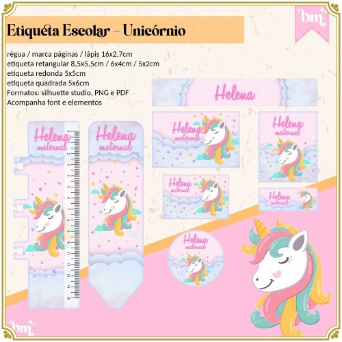 Kit Digital Etiqueta escolar para imprimir  Unicornio V26 EE