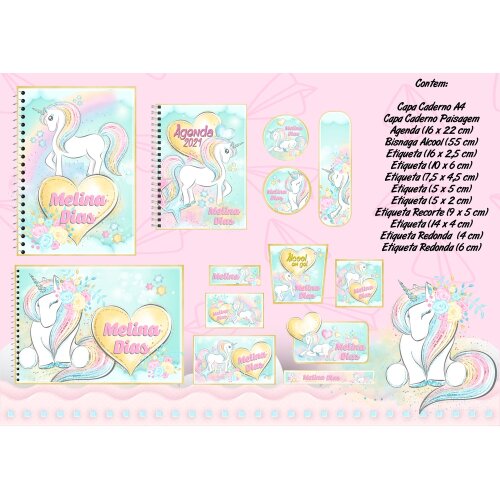 Kit Digital Etiqueta escolar para imprimir  Unicornio V5 EE
