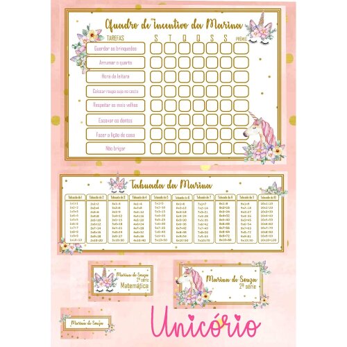 Kit Digital Etiqueta escolar para imprimir  Unicornio V6 EE