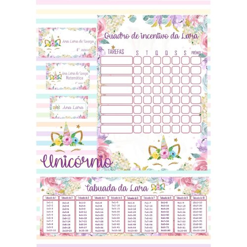 Kit Digital Etiqueta escolar para imprimir  Unicornio V7 EE