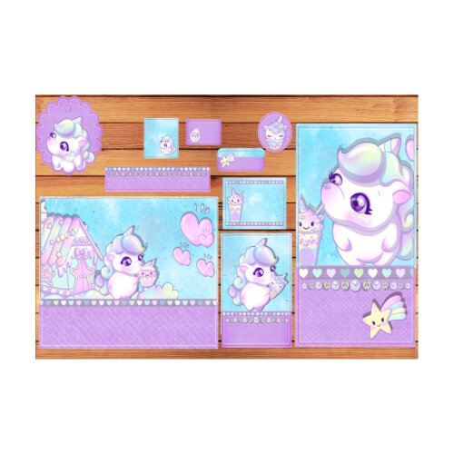 Kit Digital Etiqueta escolar para imprimir  Unicornio V8 EE
