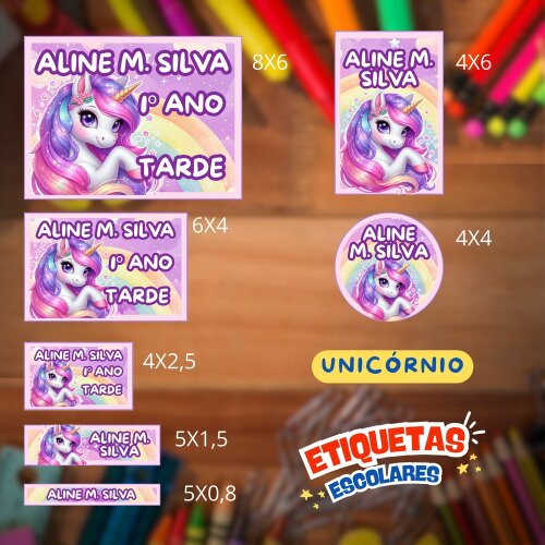 Kit Digital Etiqueta escolar para imprimir Unicornio