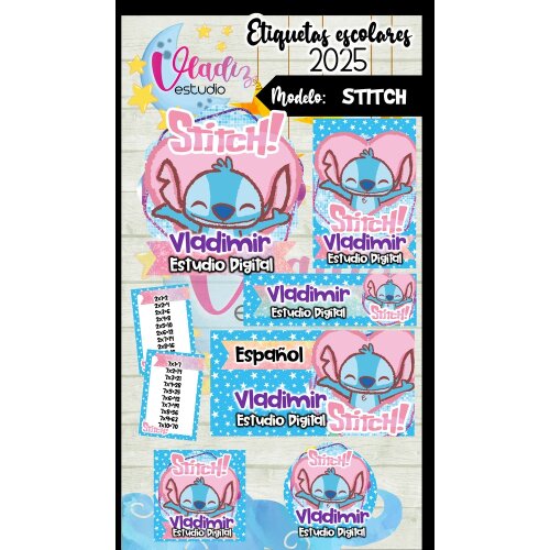 Kit Digital Etiqueta Escolar STITH CORAZON