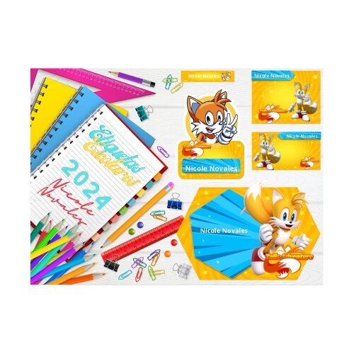 Arquivo Etiqueta Escolar Sonic Tails formato ppt