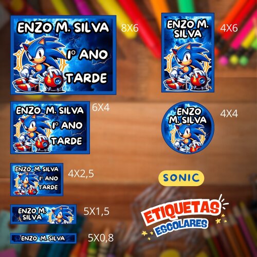 Kit Digital Etiqueta escolar para imprimir Sonic
