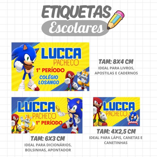 Kit Digital Etiqueta escolar para imprimir Sonic V10 EE