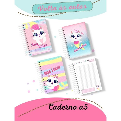 Kit Digital escolar Caderno Gata Seria Puket