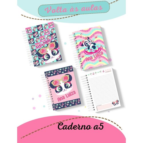 Kit Digital escolar Caderno Panda Puket Menina