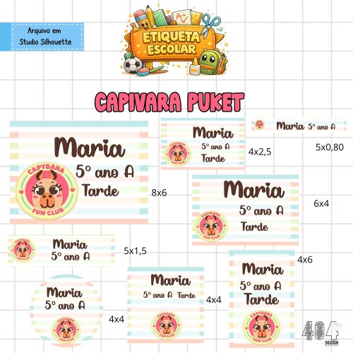 Kit Digital Etiqueta escolar capivara puket