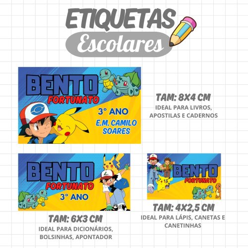 Arquivo Digital etiqueta escolar Pokemon V13 EE