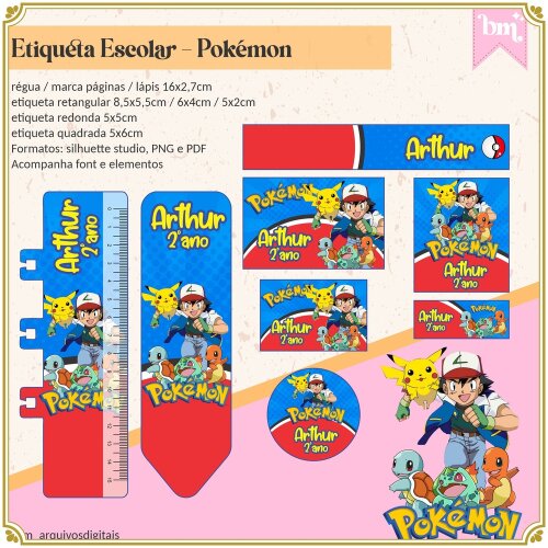 Arquivo Digital etiqueta escolar Pokemon V16 EE