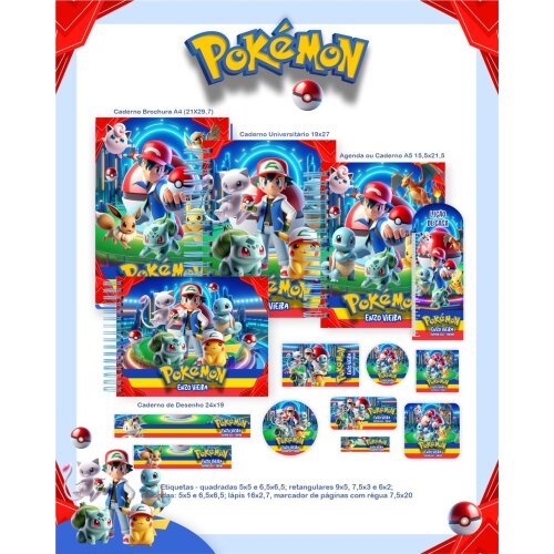 Arquivo Digital etiqueta escolar Pokemon V17 EE