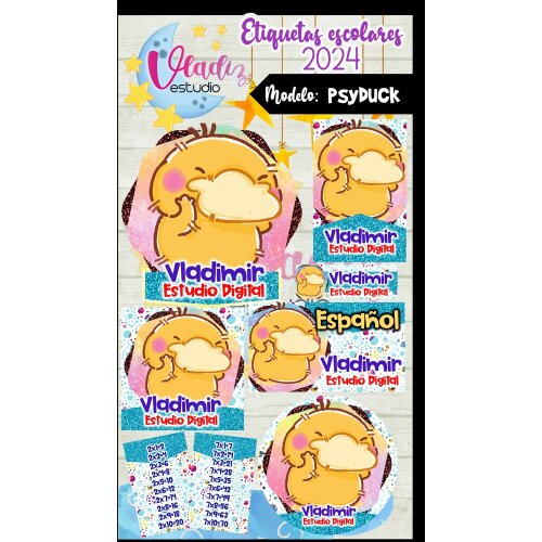 Kit Digital Etiqueta Escolar PSYDUCK
