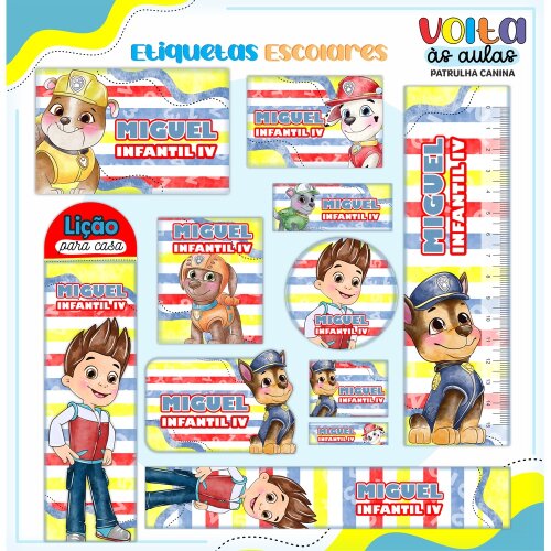 Kit Digital Etiqueta escolar para imprimir Patrulha Canina V10 EE