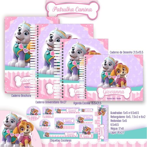 Kit Digital Etiqueta escolar para imprimir Patrulha Canina V14 EE