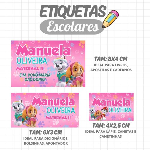 Kit Digital Etiqueta escolar para imprimir Patrulha Canina V15 EE