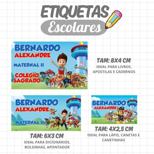 Kit Digital Etiqueta escolar para imprimir Patrulha Canina V16 EE