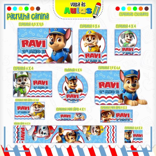 Kit Digital Etiqueta escolar para imprimir Patrulha Canina V17 EE