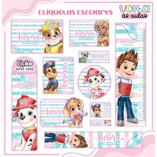 Kit Digital Etiqueta escolar para imprimir Patrulha Canina V8 EE