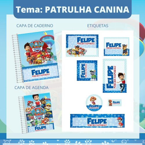 Kit Digital Etiqueta escolar para imprimir Patrulha Canina V9 EE