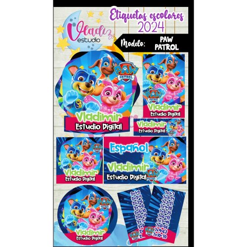 Kit Digital Etiqueta Escolar Patrulha Canina