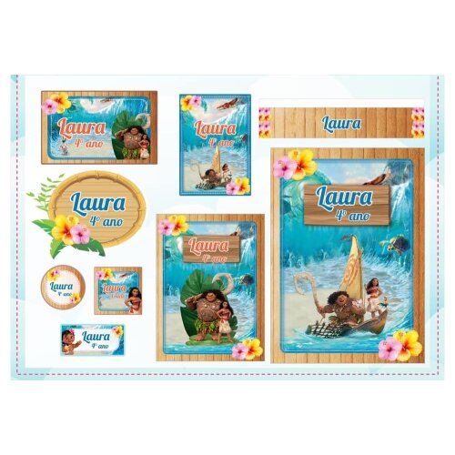 Kit Digital Etiqueta escolar para imprimir  Moana V1 EE