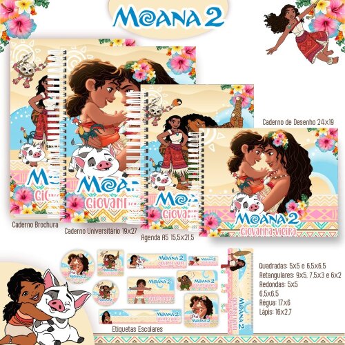 Kit Digital Etiqueta escolar para imprimir  Moana V10 EE