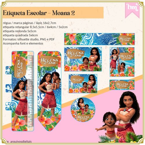 Kit Digital Etiqueta escolar para imprimir  Moana V12 EE