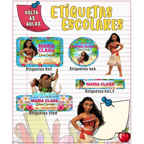 Kit Digital Etiqueta escolar para imprimir  Moana V13 EE