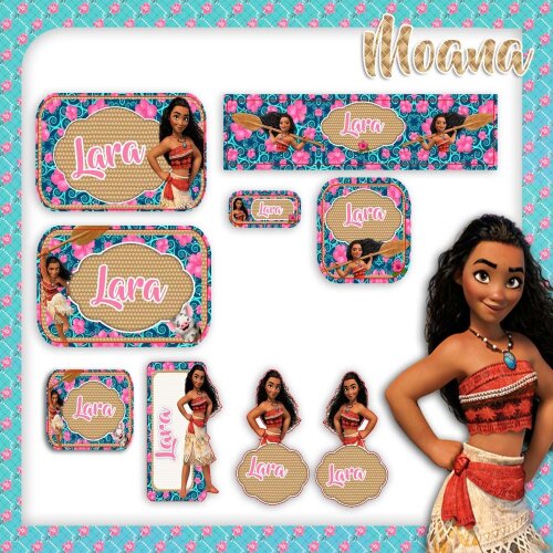 Kit Digital Etiqueta escolar para imprimir  Moana V14 EE