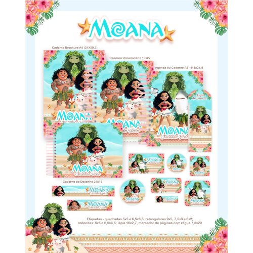 Kit Digital Etiqueta escolar para imprimir  Moana V15 EE