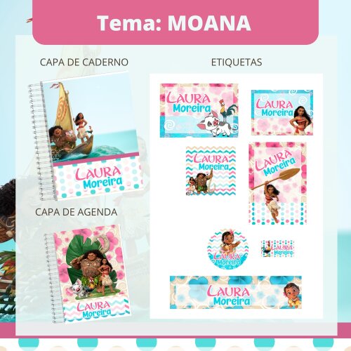 Kit Digital Etiqueta escolar para imprimir  Moana V3 EE