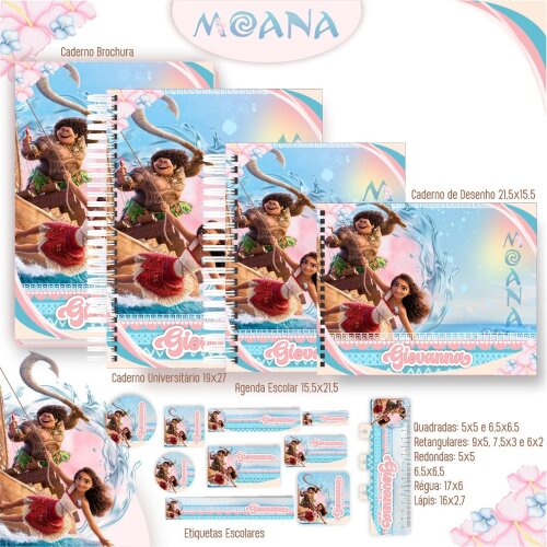 Kit Digital Etiqueta escolar para imprimir  Moana V6 EE