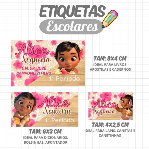 Kit Digital Etiqueta escolar para imprimir  Moana V7 EE
