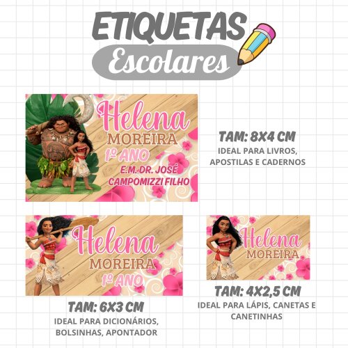Kit Digital Etiqueta escolar para imprimir  Moana V8 EE