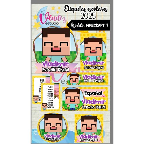 Kit Digital Etiqueta Escolar MINECRAFT 1