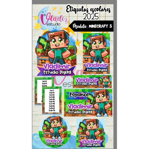 Kit Digital Etiqueta Escolar MINECRAFT 5