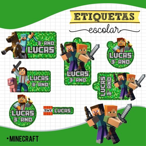 Kit Digital Etiqueta escolar para imprimir  Minecraft EE V1
