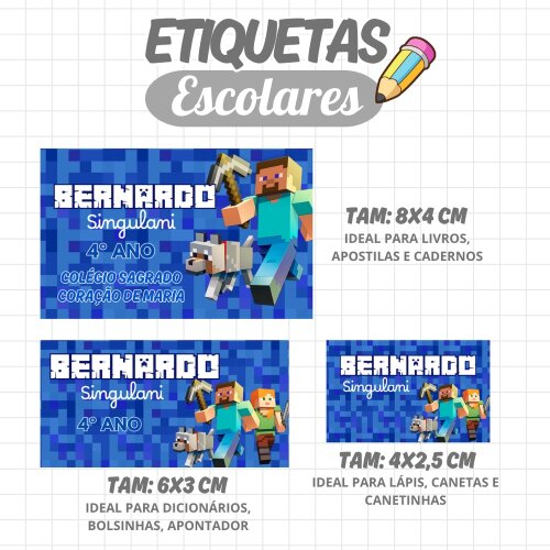 Kit Digital Etiqueta escolar para imprimir  Minecraft EE V11