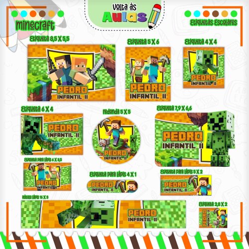 Kit Digital Etiqueta escolar para imprimir  Minecraft EE V13