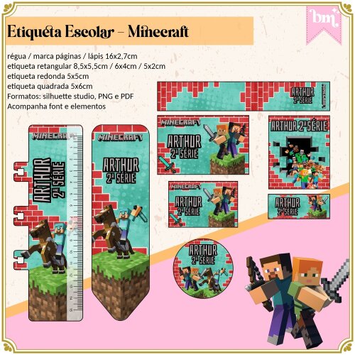 Kit Digital Etiqueta escolar para imprimir  Minecraft EE V15
