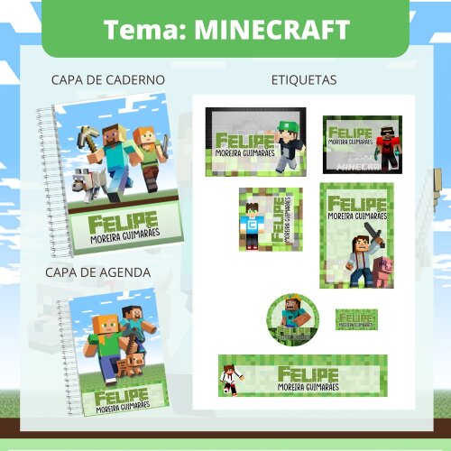 Kit Digital Etiqueta escolar para imprimir  Minecraft EE V7
