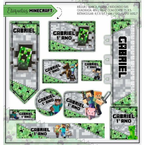 Kit Digital Etiqueta escolar para imprimir  Minecraft EE V8
