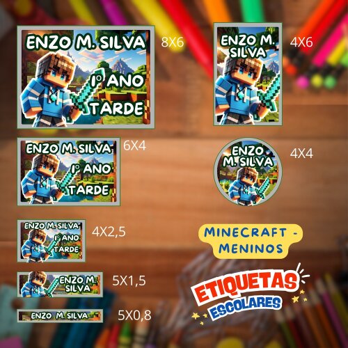 Kit Digital Etiqueta escolar para imprimir Minecraft Meninos