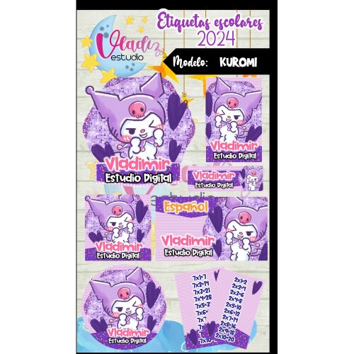 Kit Digital Etiqueta Escolar KUROMI