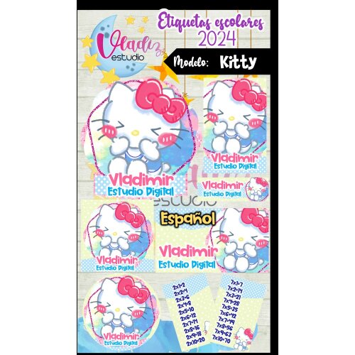 Kit Digital Etiqueta Escolar Helo Kitty