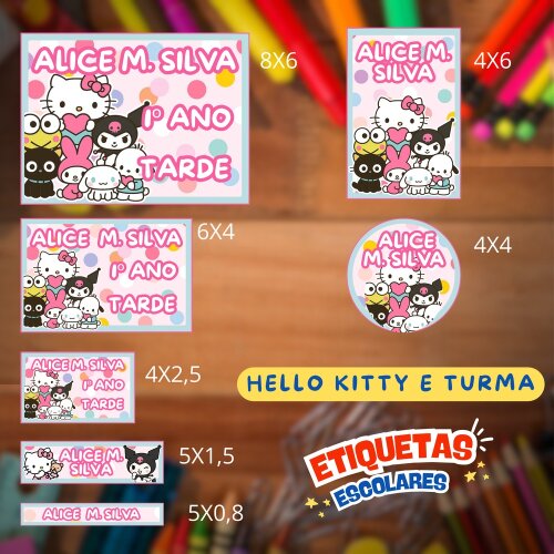 Kit Digital Etiqueta escolar para imprimir Hello Kitty e Turma